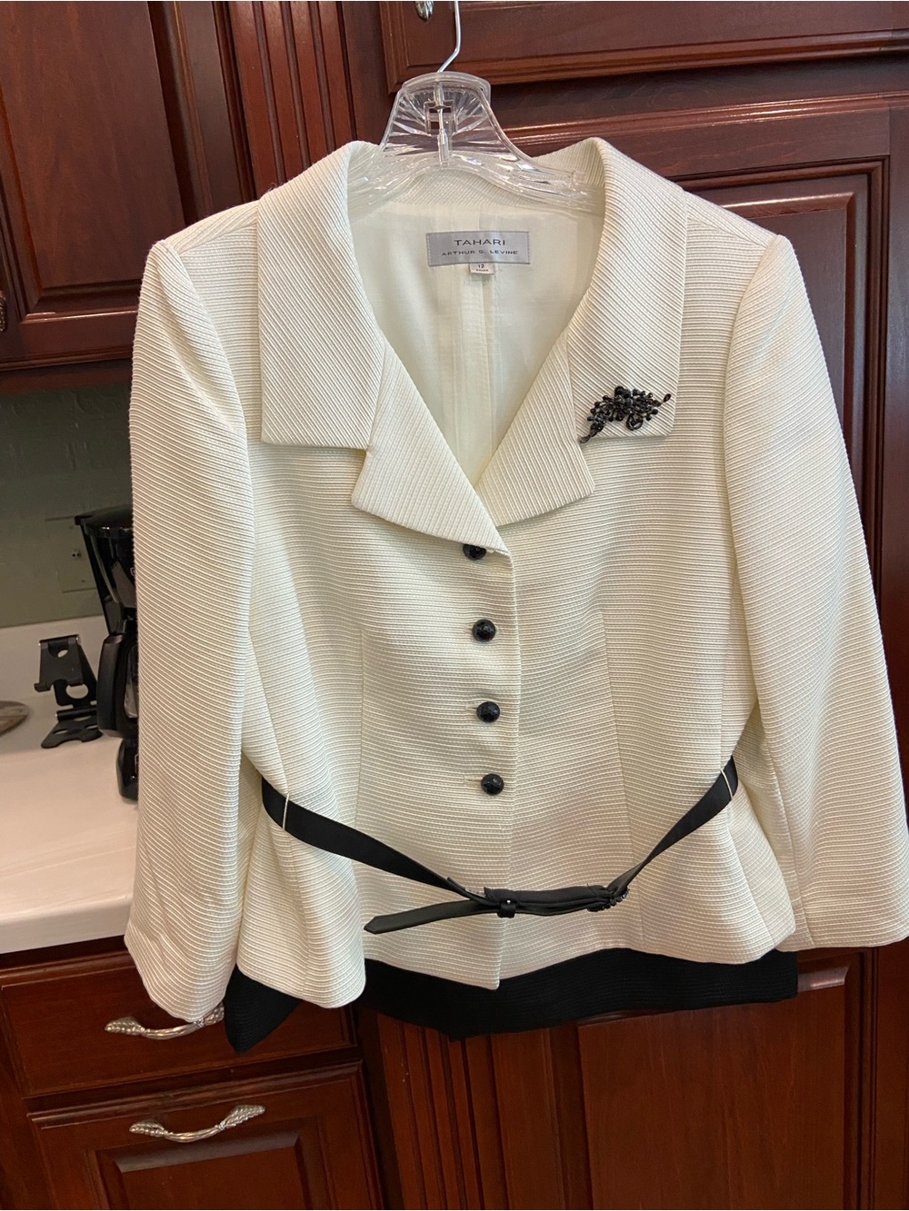 Tahari off white Textured Button-Front Women's Blazer & Skirt Suit